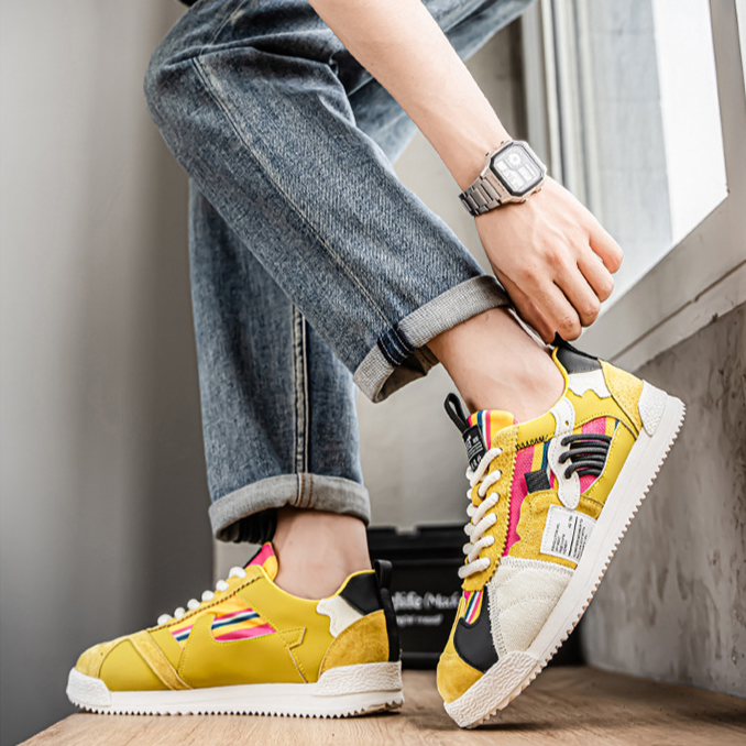 Men's Retro Sneakers – Colour-Block Suede Trainers