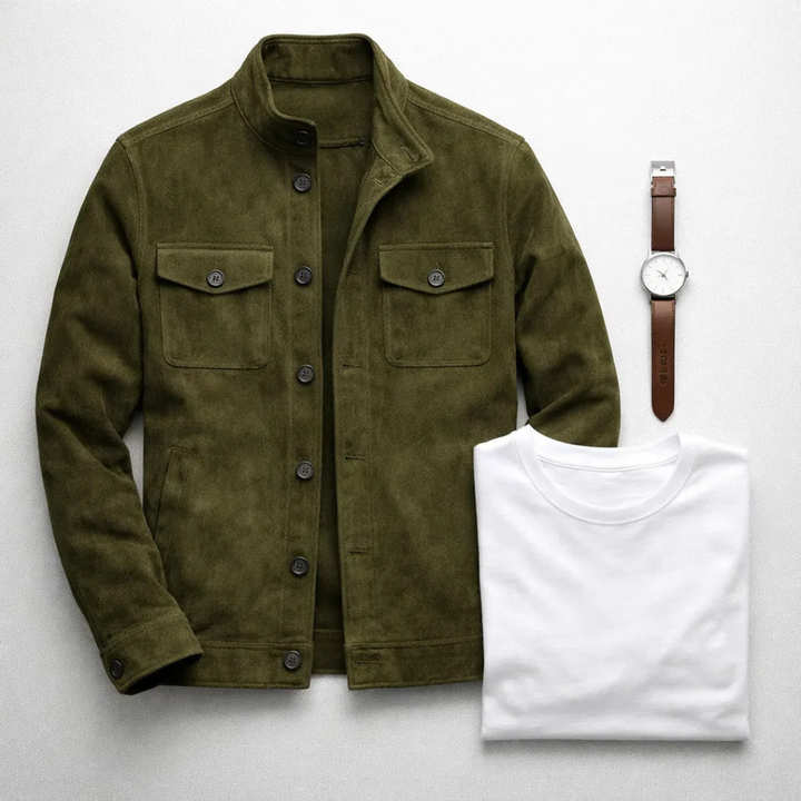 Men's Italian Suede Jacket - Military Inspired, Everyday Elegance