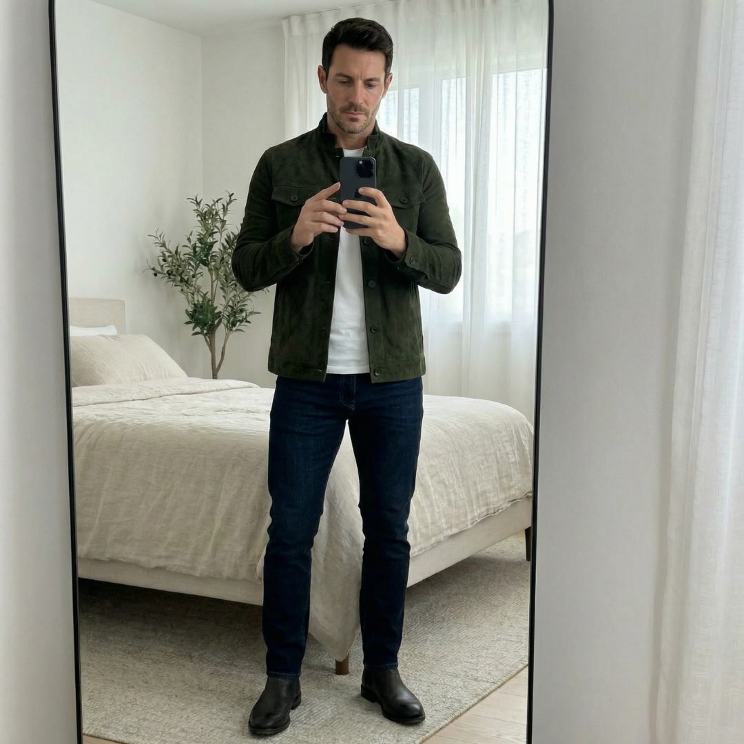 Men's Italian Suede Jacket - Military Inspired, Everyday Elegance