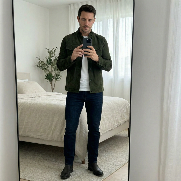 Men's Italian Suede Jacket - Military Inspired, Everyday Elegance