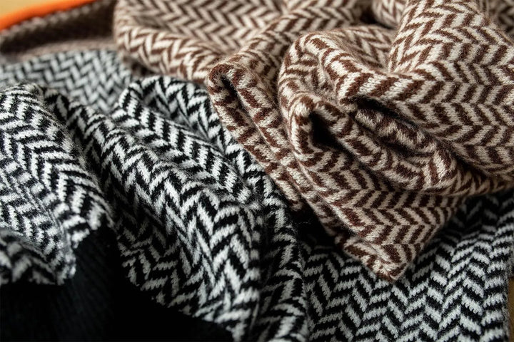 Women's Herringbone High-Neck Sweater - Bold Contrast Stripe