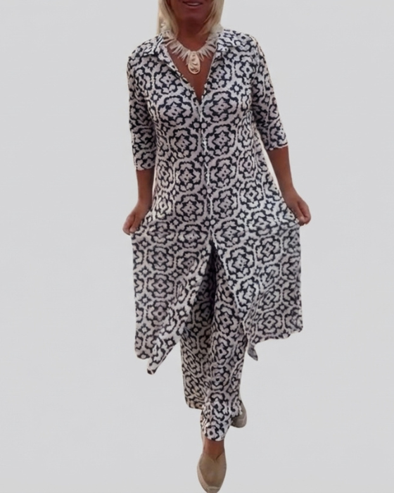 Women's Bohemian Geometric Print Two-Piece Set - Effortless Everyday