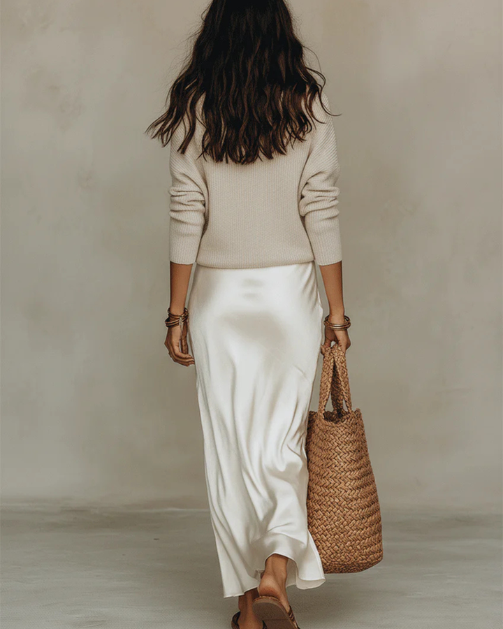 Women's Elegant Midi Dress & Knit Two-Piece Set - Effortless Elegance
