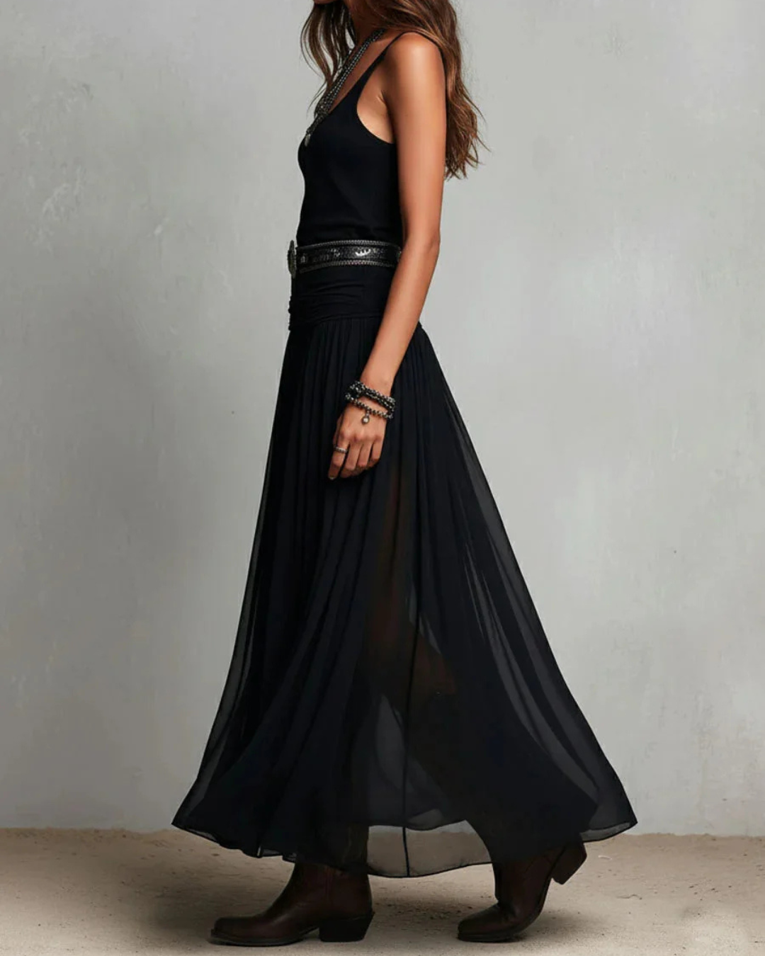 Women's Chiffon Double Layer Dress - Elegant Hourglass Silhouette