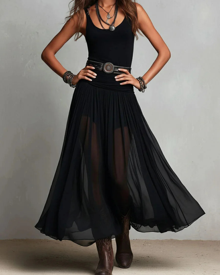 Women's Chiffon Double Layer Dress - Elegant Hourglass Silhouette