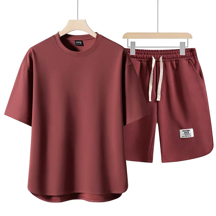 Men's Cotton-Blend Lounge Set – Drop-Shoulder Tee & Shorts Co-ord