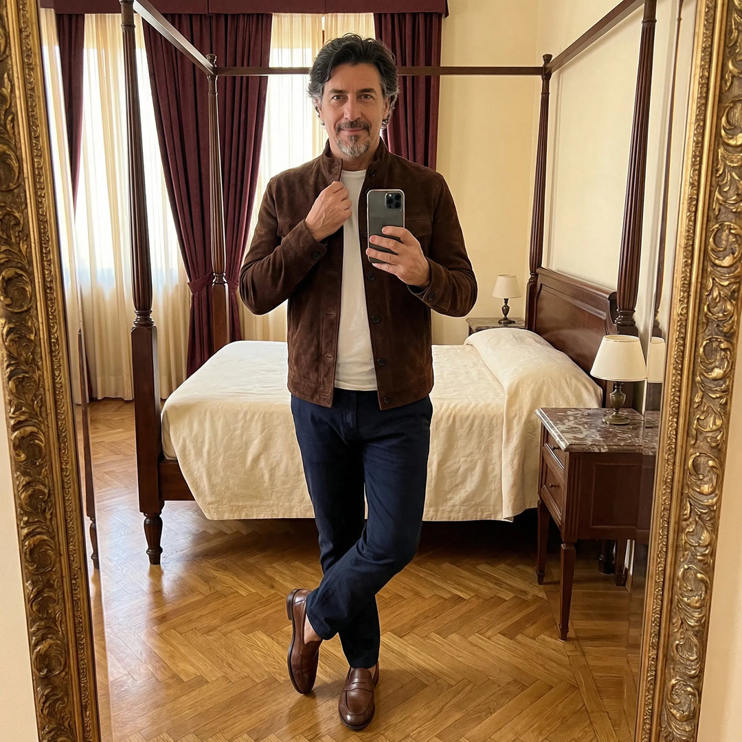 Men's Italian Suede Jacket - Military Inspired, Everyday Elegance