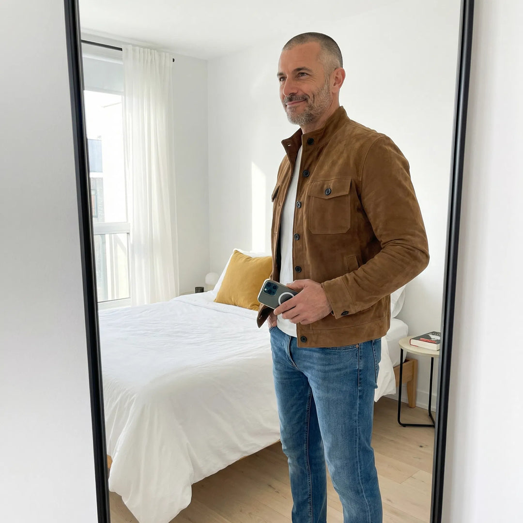Men's Italian Suede Jacket - Military Inspired, Everyday Elegance