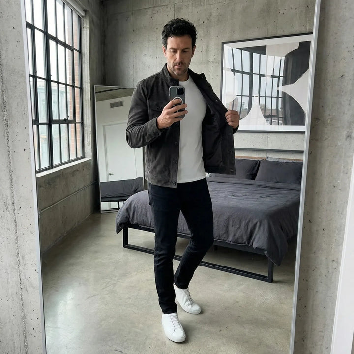Men's Italian Suede Jacket - Military Inspired, Everyday Elegance