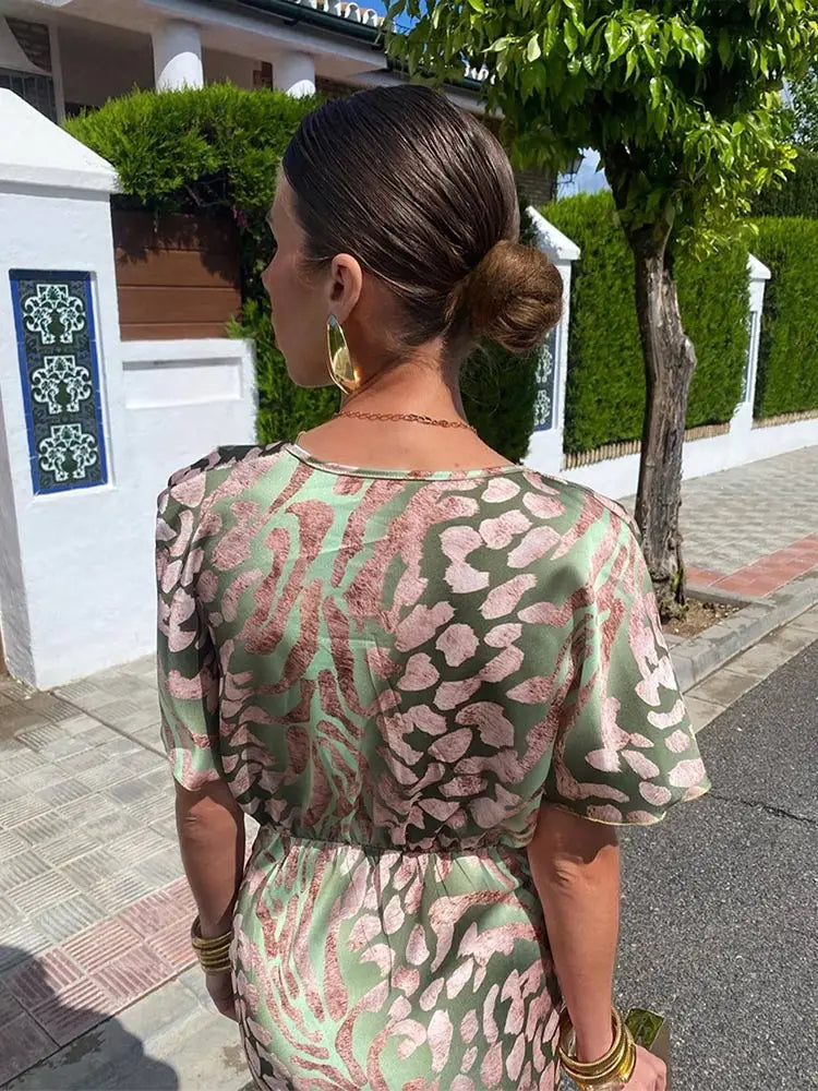 Women's Printed Twist Front Maxi Dress - Elegant Movement