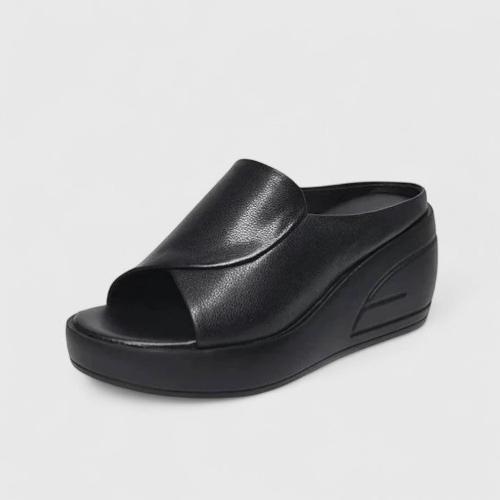 Women's Leather Comfort Wedge Slides - All-Day Style & Support