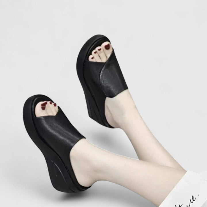 Women's Leather Comfort Wedge Slides - All-Day Style & Support