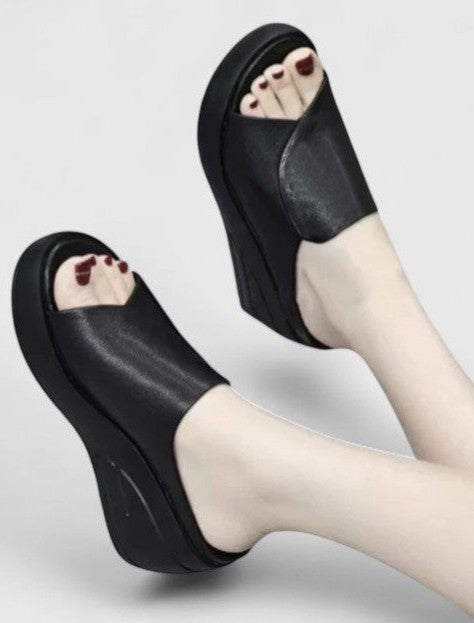 Women's Leather Comfort Wedge Slides - All-Day Style & Support