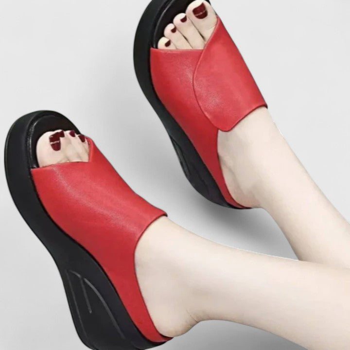 Women's Leather Comfort Wedge Slides - All-Day Style & Support