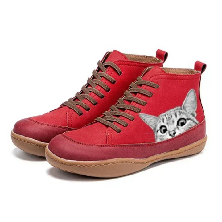 Women's Playful Cat High-Top Sneakers - Fun Cat Graphic