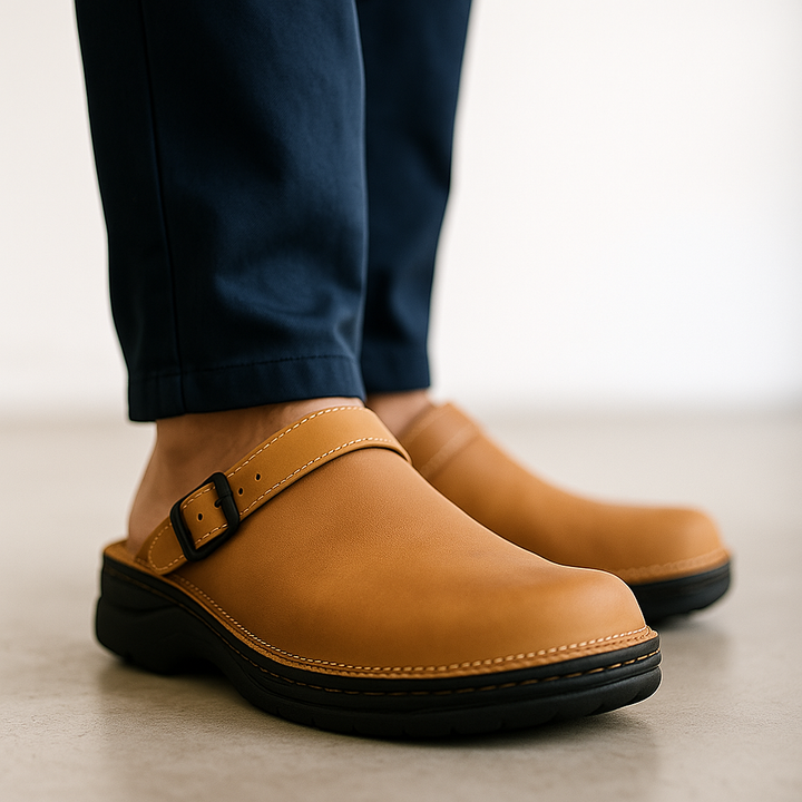 Men's Leather Clogs – Full-Grain Adjustable Slip-On Mules