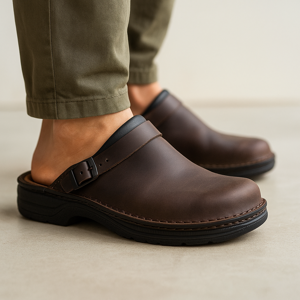 Men's Leather Clogs – Full-Grain Adjustable Slip-On Mules
