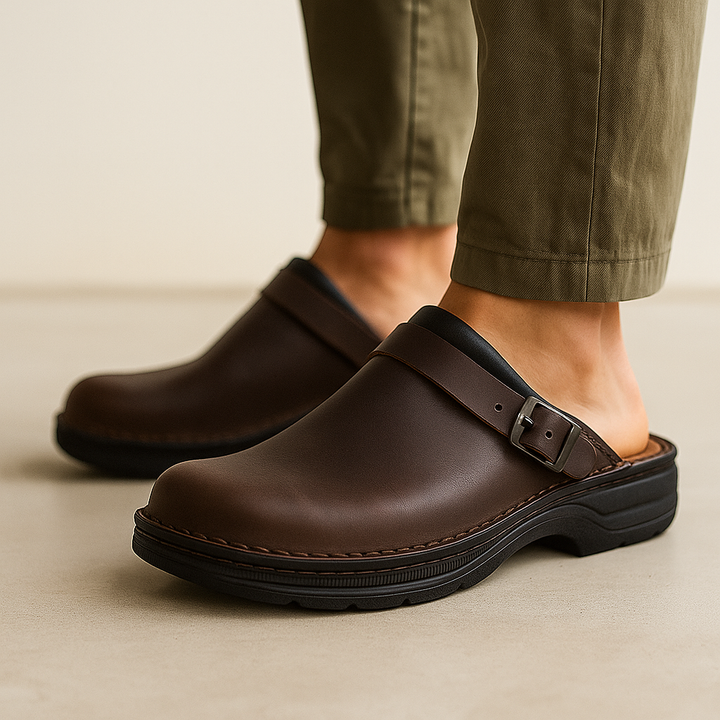 Men's Leather Clogs – Full-Grain Adjustable Slip-On Mules