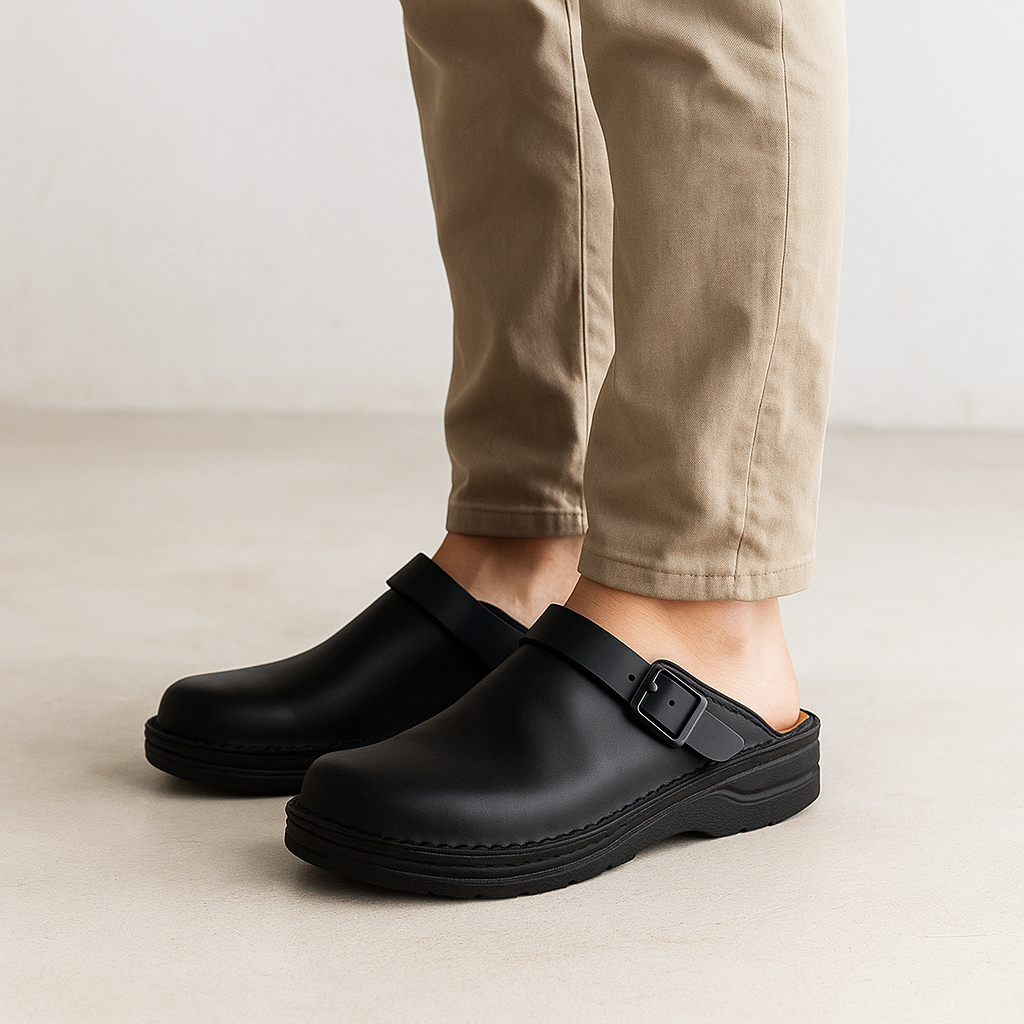 Men's Leather Clogs – Full-Grain Adjustable Slip-On Mules