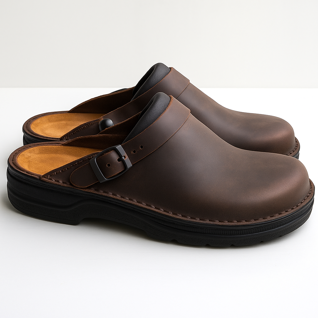 Men's Leather Clogs – Full-Grain Adjustable Slip-On Mules