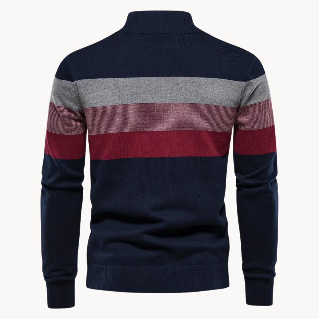 Men's Cotton Quarter-Zip Jumper – Striped Stretch Knit