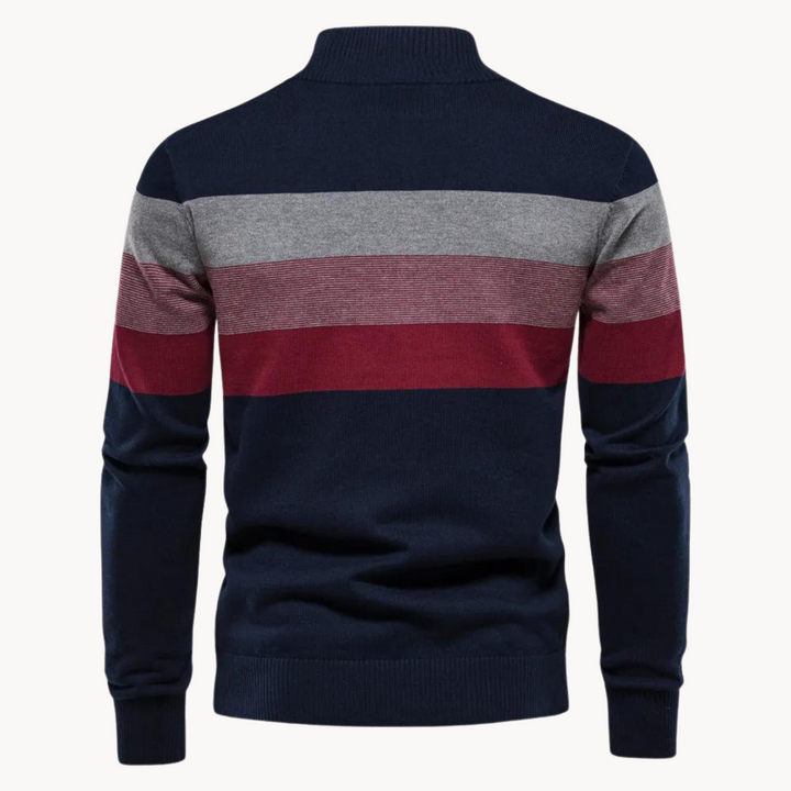 Men's Cotton Quarter-Zip Jumper – Striped Stretch Knit