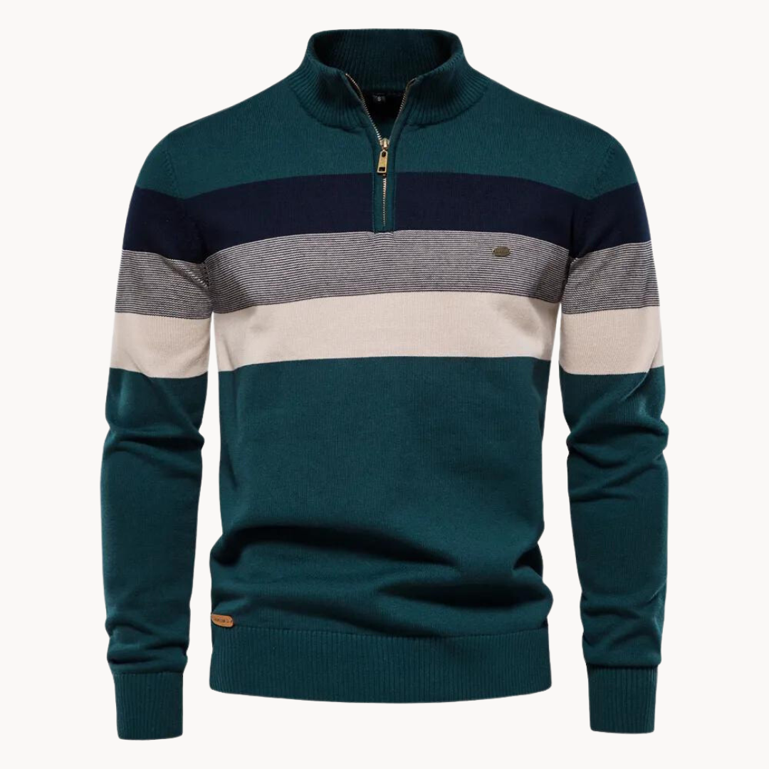 Men's Cotton Quarter-Zip Jumper – Striped Stretch Knit