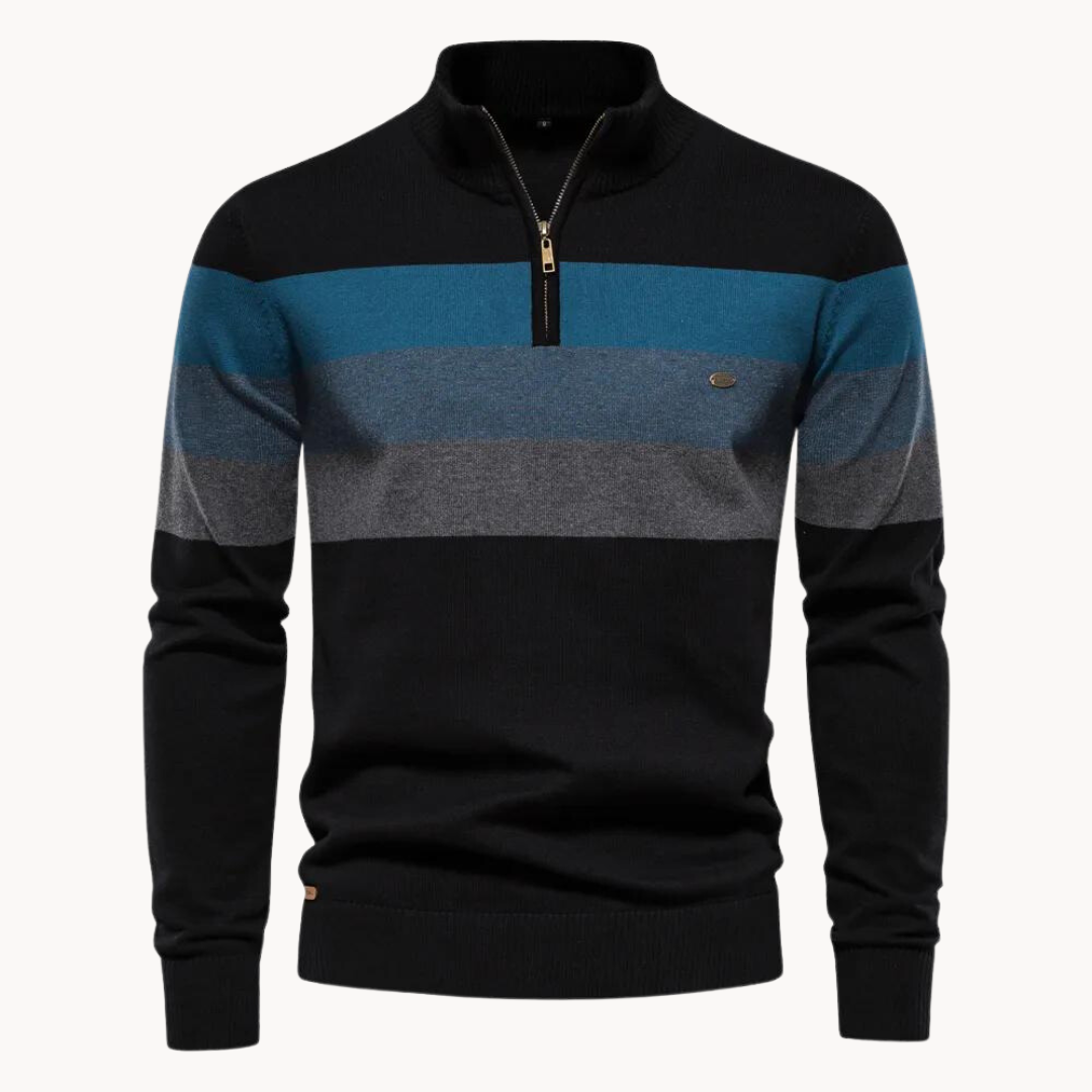Men's Cotton Quarter-Zip Jumper – Striped Stretch Knit