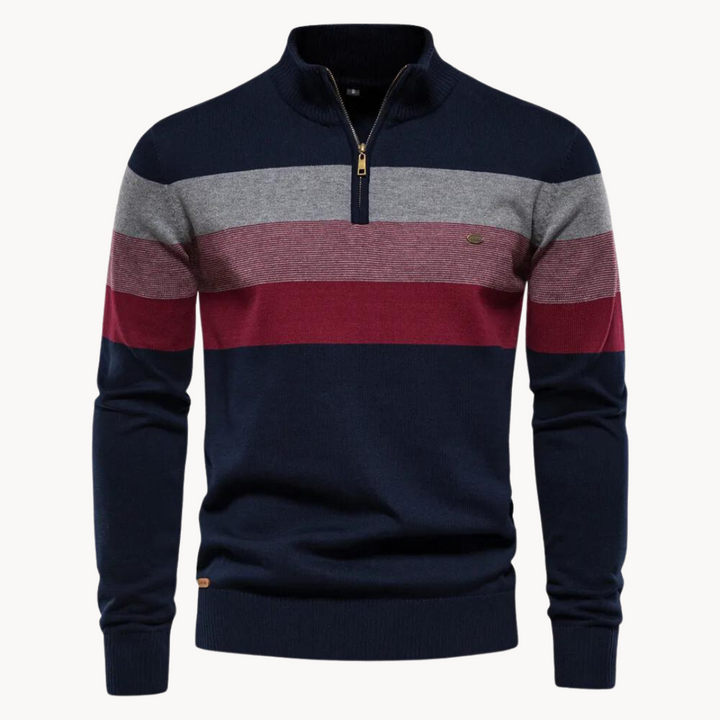 Men's Cotton Quarter-Zip Jumper – Striped Stretch Knit