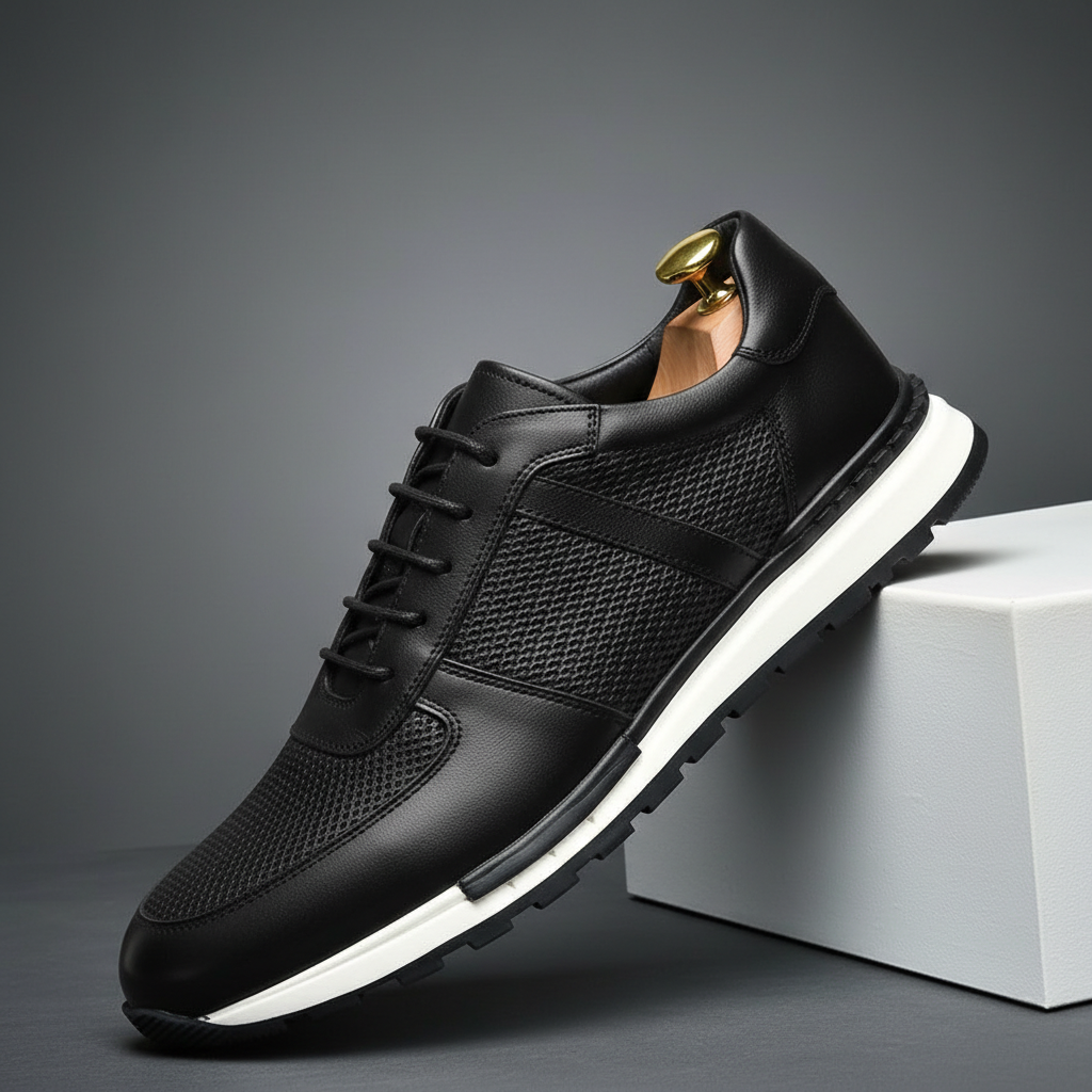 Men's Woven Leather Sneakers – Hand-Burnished Smart-Casual Trainers