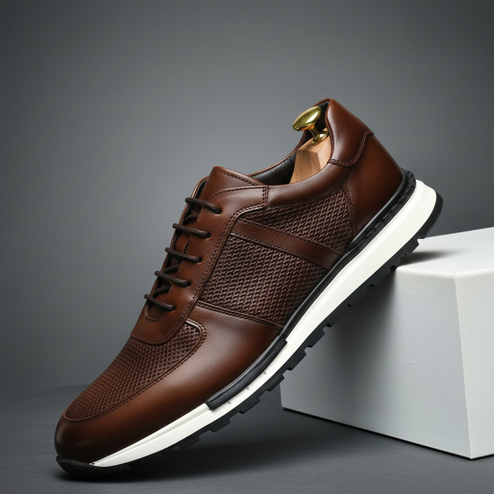 Men's Woven Leather Sneakers – Hand-Burnished Smart-Casual Trainers