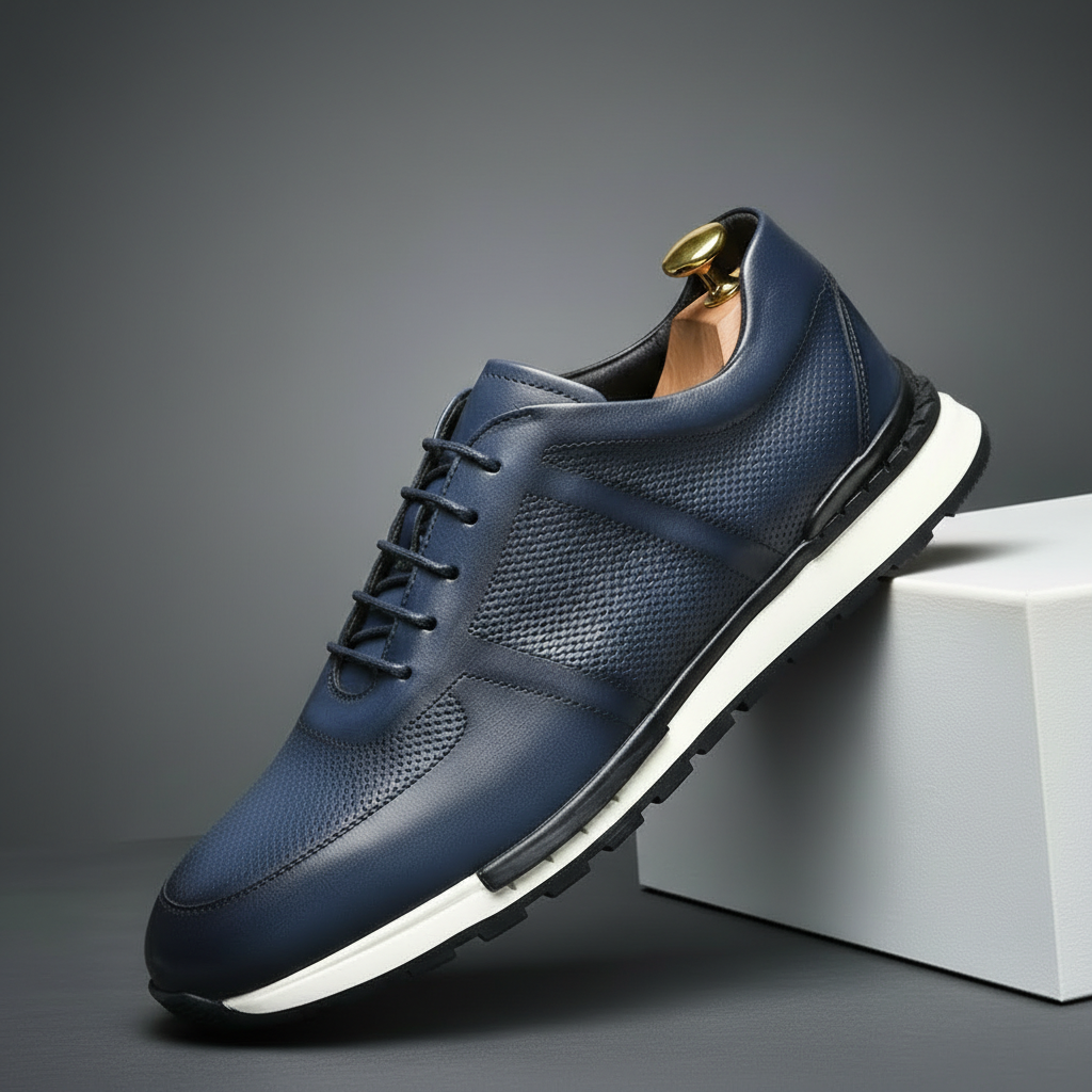Men's Woven Leather Sneakers – Hand-Burnished Smart-Casual Trainers