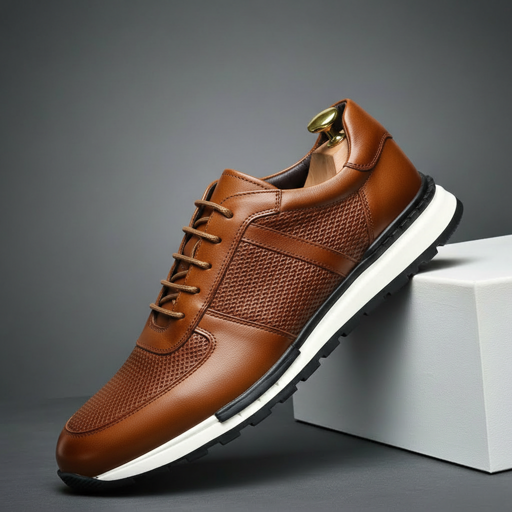 Men's Woven Leather Sneakers – Hand-Burnished Smart-Casual Trainers