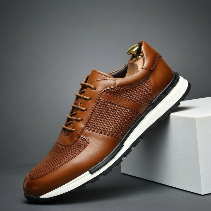 Men's Woven Leather Sneakers – Hand-Burnished Smart-Casual Trainers