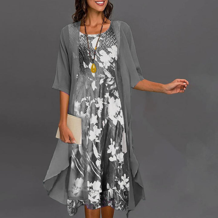 Women's Printed Graceful Dress Set - Flowing Two-Piece