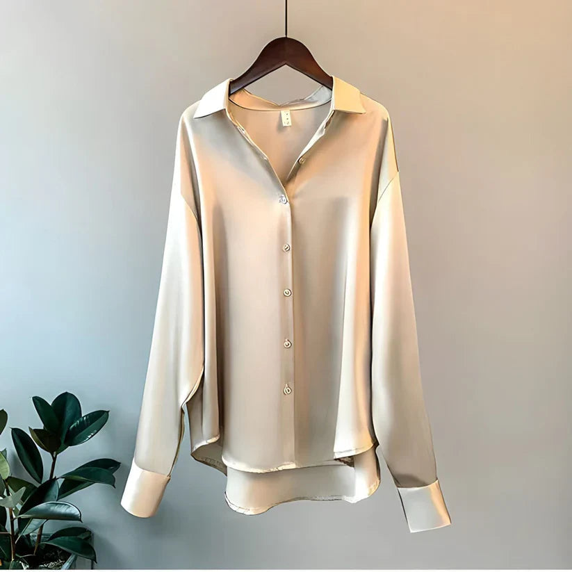Women's Silky Button-Up Blouse - Effortless Elegance for All Occasions