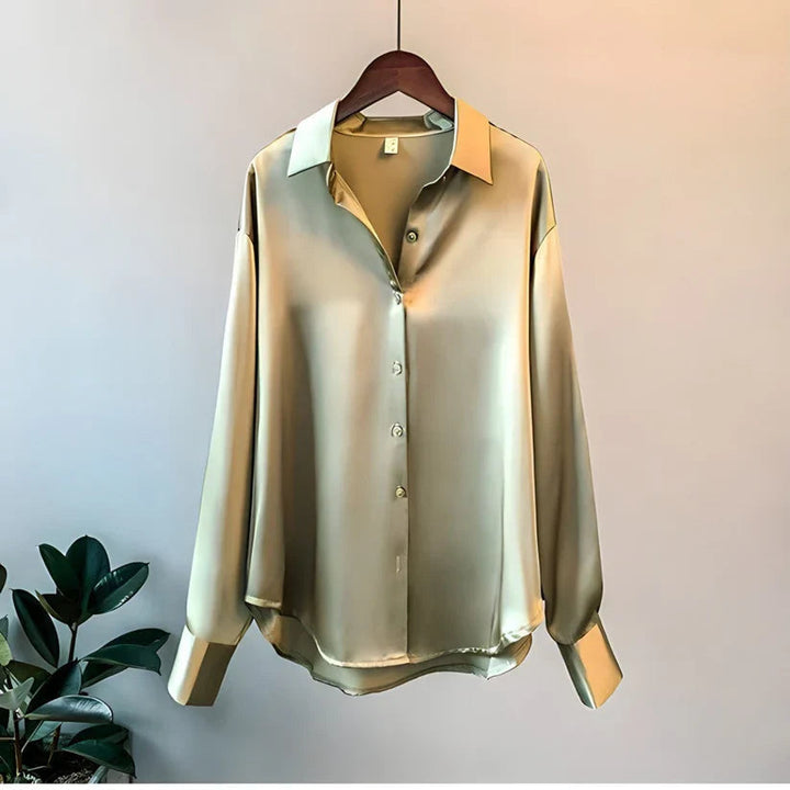 Women's Silky Button-Up Blouse - Effortless Elegance for All Occasions