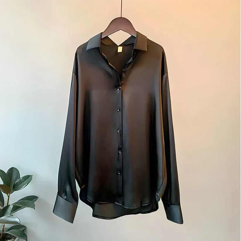 Women's Silky Button-Up Blouse - Effortless Elegance for All Occasions