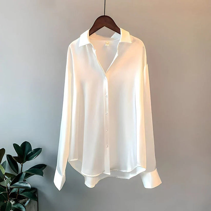 Women's Silky Button-Up Blouse - Effortless Elegance for All Occasions