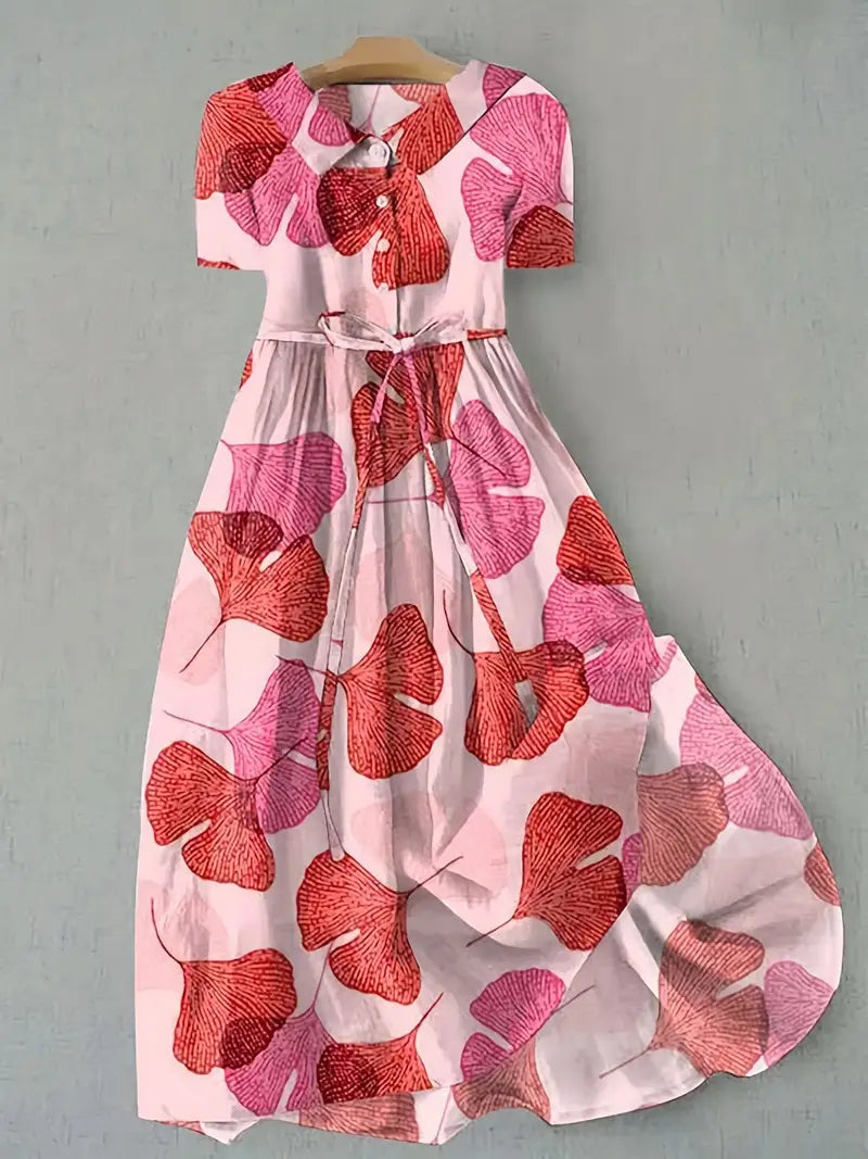 Women's Floral Cotton-Linen Tummy-Flattering Dress