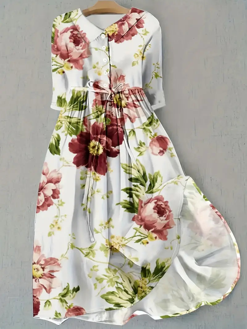 Women's Floral Tummy-Flattering Dress - Effortless Comfort
