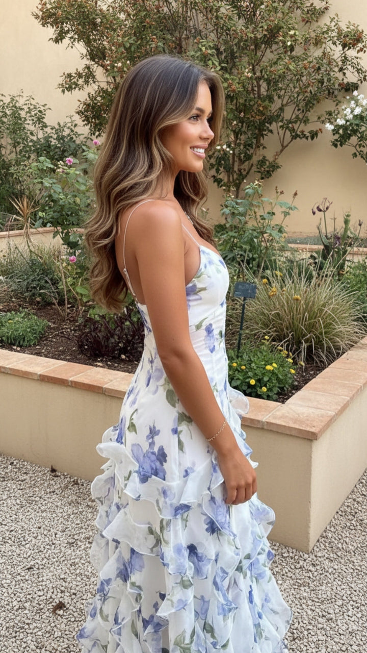 Women's Floral Ruffle Tiered Maxi Dress - Romantic & Flowy