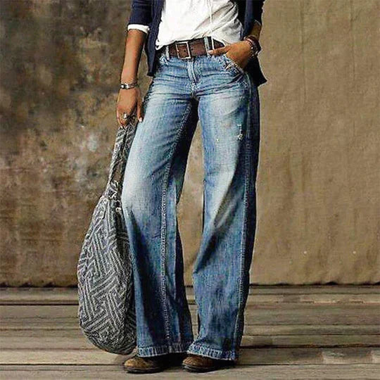 Women's Retro Wide Leg Jeans - Effortless Everyday Elegance