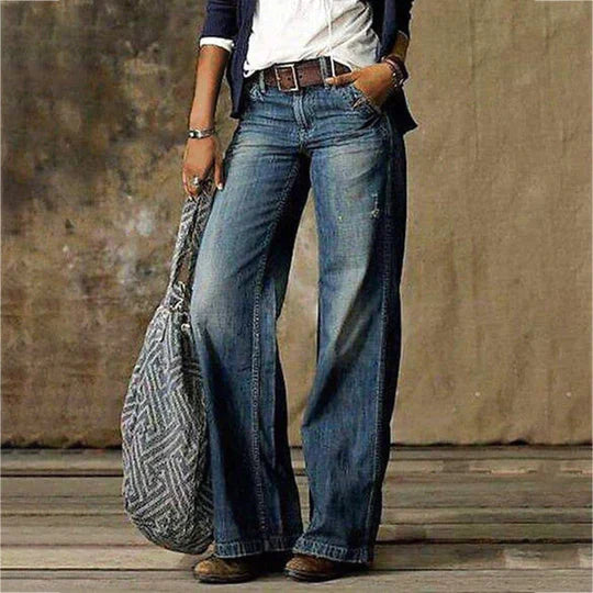 Women's Retro Wide Leg Jeans - Effortless Everyday Elegance