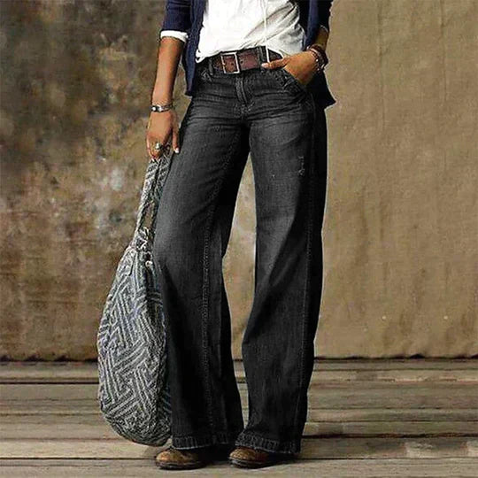 Women's Retro Wide Leg Jeans - Effortless Everyday Elegance