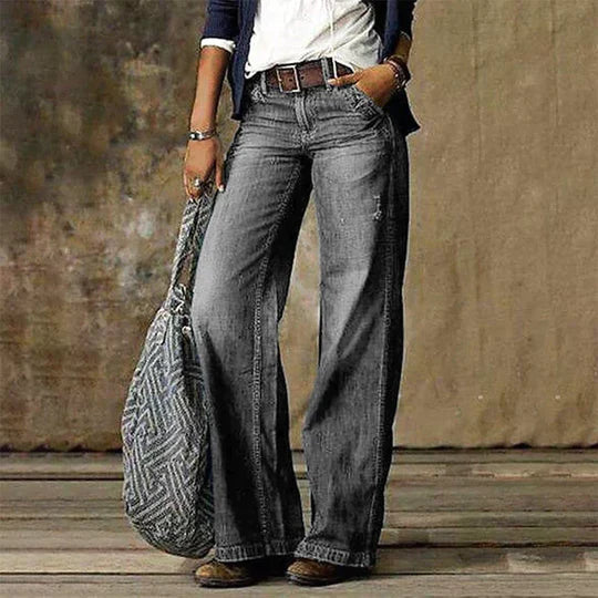 Women's Retro Wide Leg Jeans - Effortless Everyday Elegance