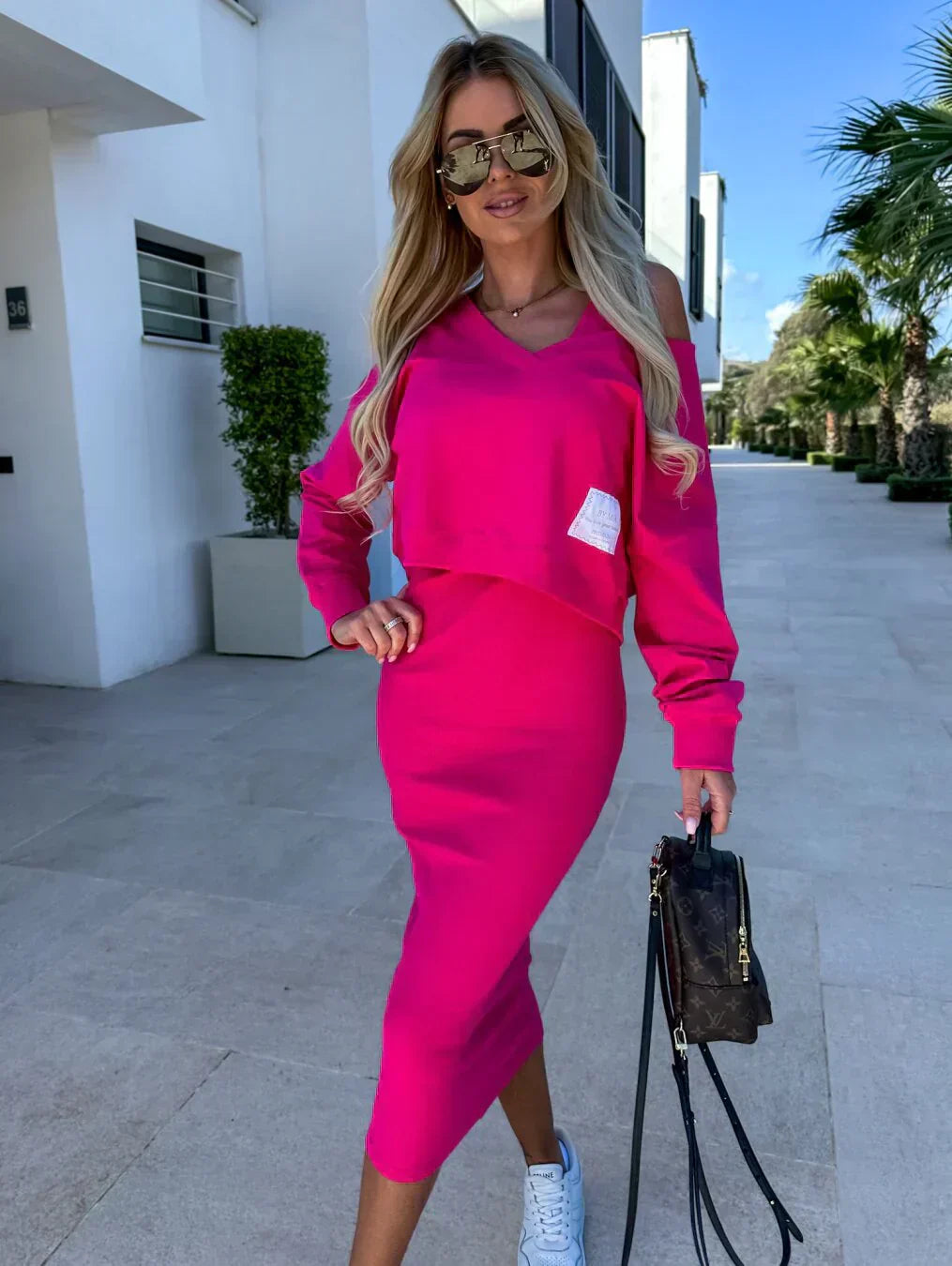 Women's Knit Overlay Dress and Sweater Set - Chic, Coordinated Duo