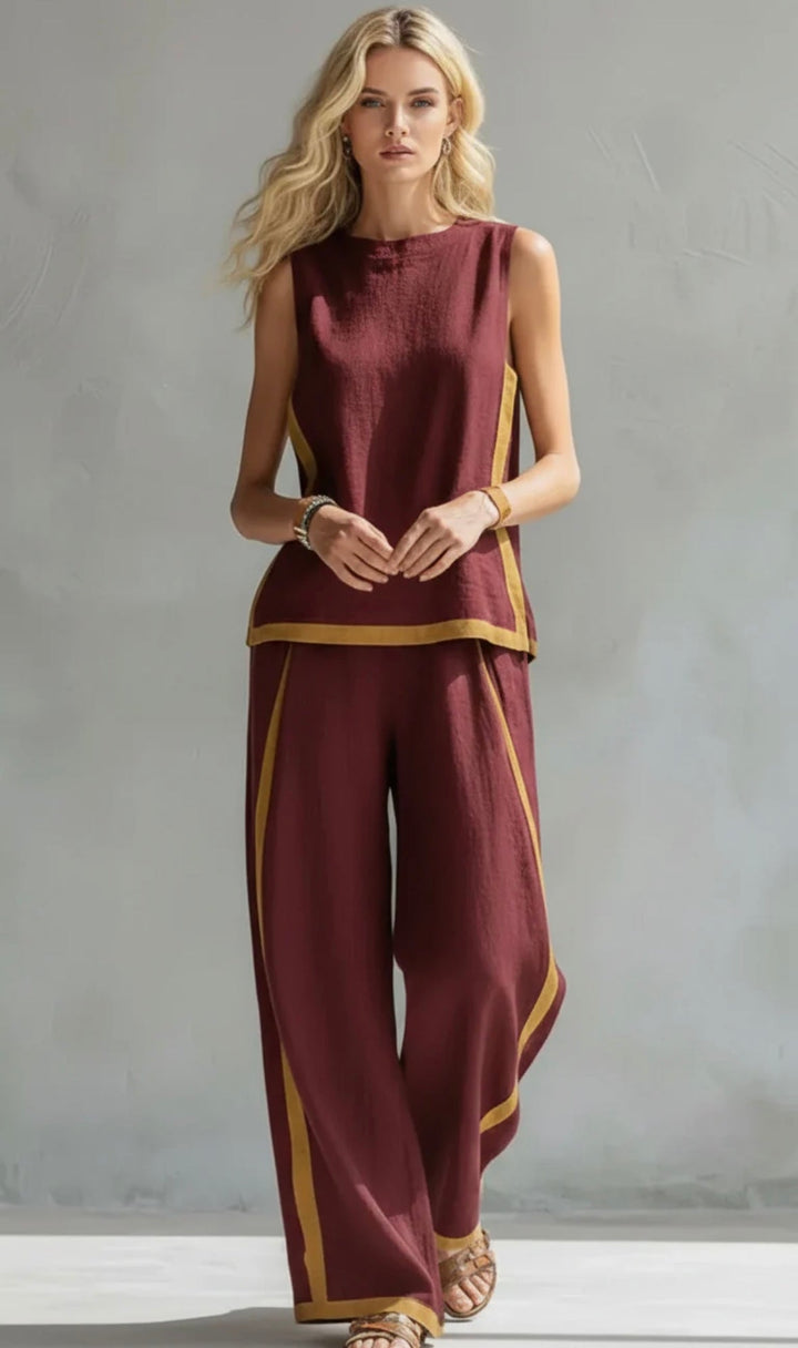 Women's Cotton-Linen Two-Piece Set - Elegant & Versatile