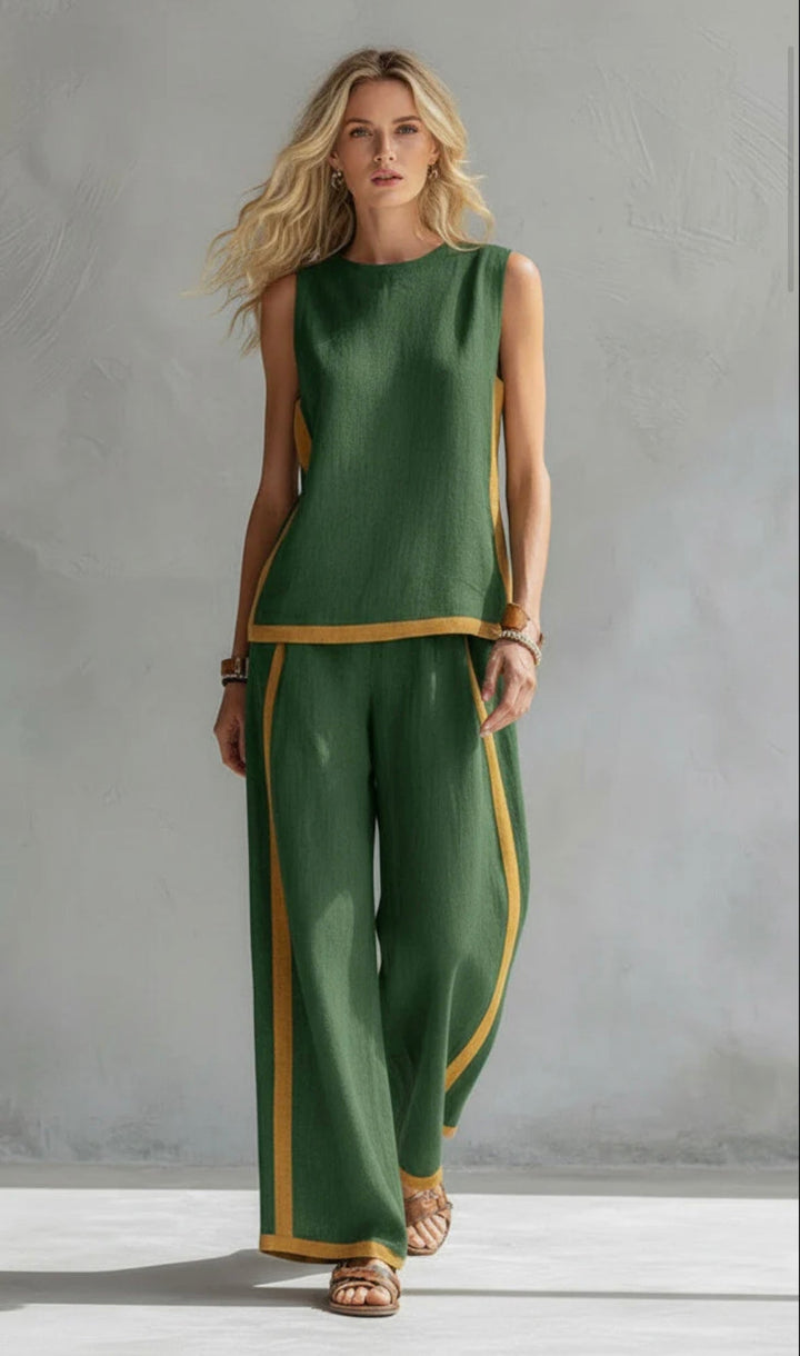 Women's Cotton-Linen Two-Piece Set - Elegant & Versatile