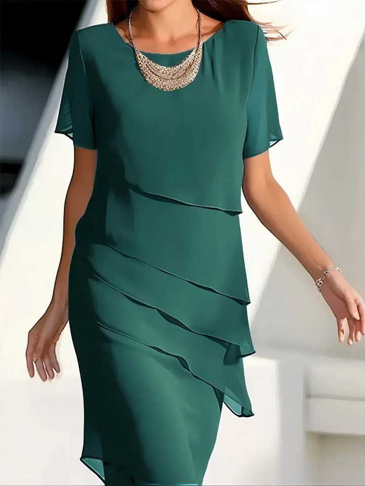Women's Chiffon-Style Tiered Short Sleeve Dress - Elegant Occasion